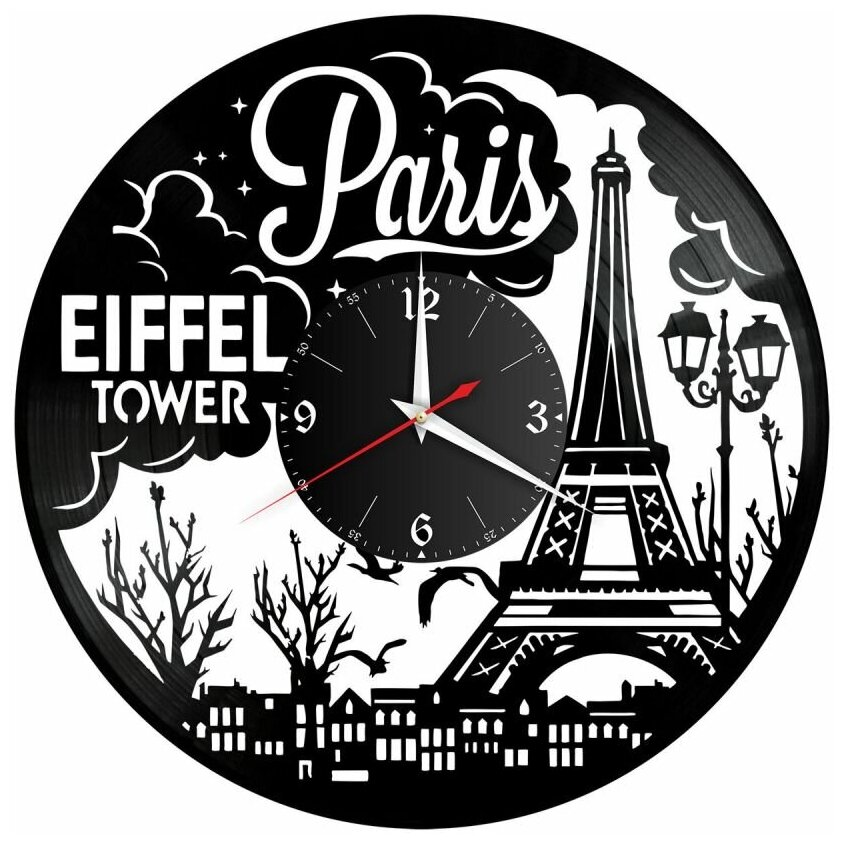 Часы из винила Redlaser "город Париж, Paris, эйфелева башня, Франция, сена, eiffel tower" VW-10484