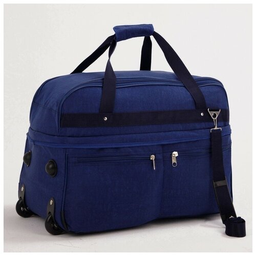 фото Сумка дорожная на колёсах, отдел на молнии, с увеличением, 2 наружных кармана, длинный ремень, цвет синий mikimarket