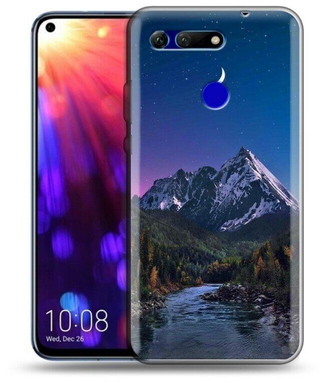 Дизайнерский силиконовый чехол для Хонор Вью 20 / Huawei Honor View 20 Горы и полумесяц