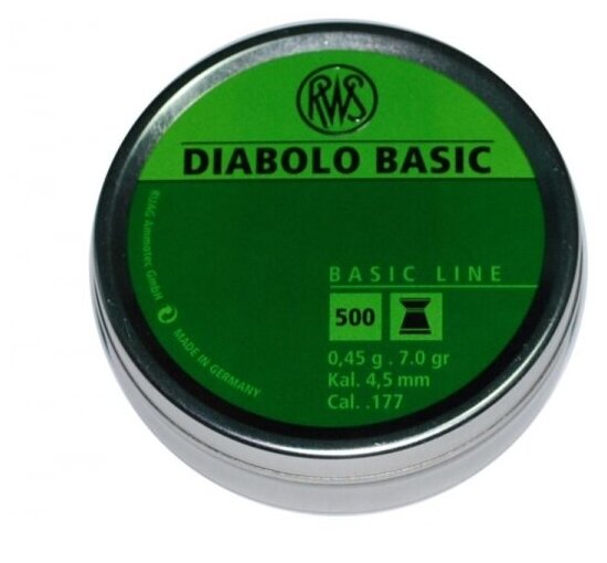 Пули для пневматики RWS Diabolo Basic 4,5мм 0,45г 500шт
