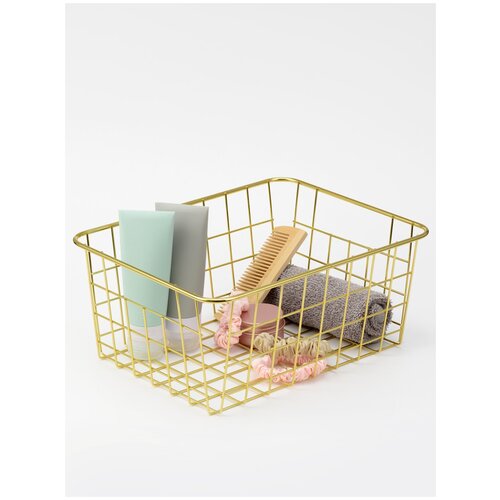 Birdhouse, Корзина для хранения, Контейнер для хранения вещей, Металлическая корзинка для кухни и ванной комнаты, Золотая, 28х22х12