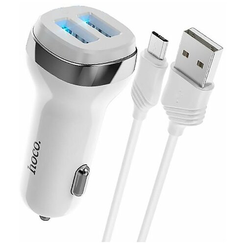 Автомобильное зарядное устройство (универсальное) Hoco Z40 Superior (2USB, 5V, 2.4A, кабель MicroUSB) (белое) автомобильное зарядное устройство hoco z40 2usb 2 4a белое