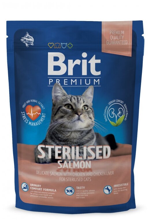 Сухой корм премиум класса Brit Premium Cat Sterilized Salmon & Chicken с лососем и курицей для взрослых Стерилизованых кошек 0,8 кг - фотография № 2