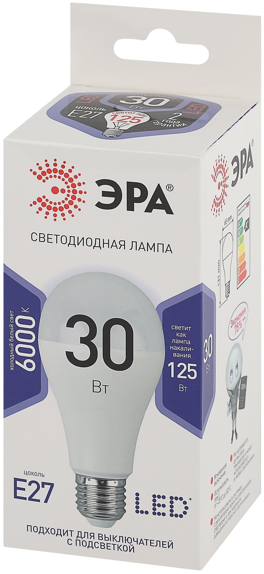Лампа светодиодная LED A65-30W-860-E27 A65 30Вт груша E27 холод. бел. ЭРА Б0048017