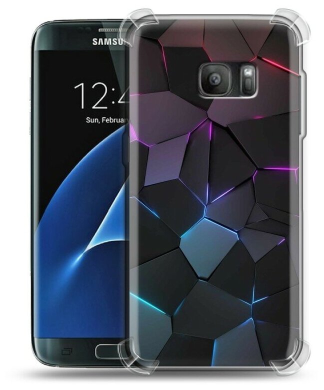 Дизайнерский силиконовый с усиленными углами чехол для Самсунг S7 / Samsung Galaxy S7 Геометрия неона