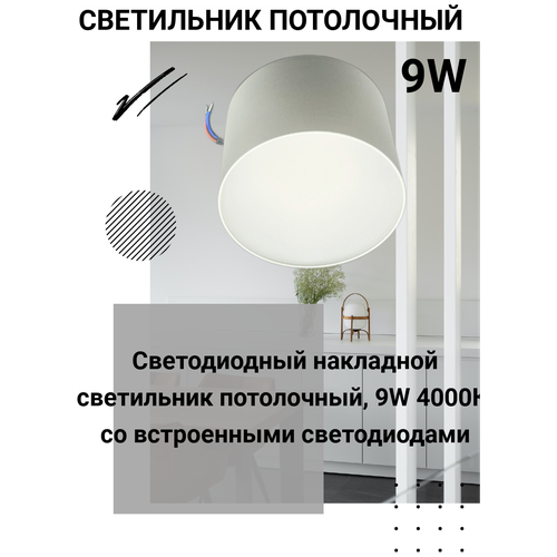 Светильник накладной потолочный, Черный 9W 4000K, светодиодный спот со встроенными светодиодами