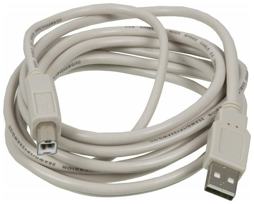 Кабель USB 2.0 AM-BM 5.0м Buro серый USB2.0-AM/BM-5 - фото №2