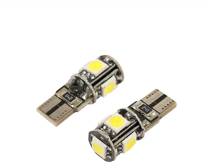 Автолампа светодиодная Cartage, T10 W5W, 12 В, 5 SMD-5050, набор 2 шт