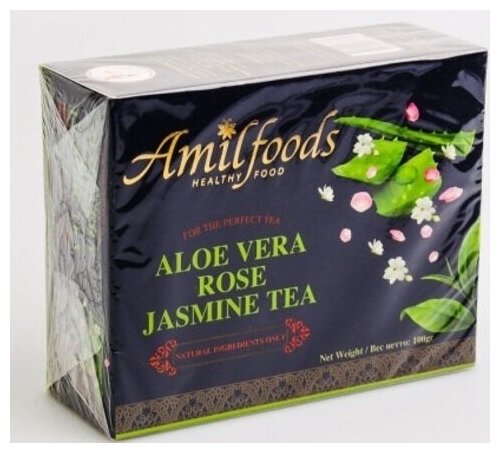 Черный чай с алоэ вера, лепестками розы и жасмином (black tea) Amil | Амил 100г - фотография № 3