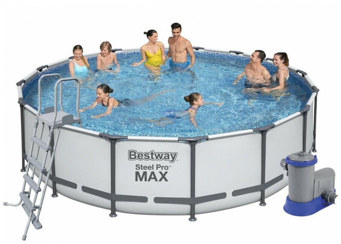 Bestway 56418(366х100) фильтр,лестница Каркасный бассейн круглый Steel Pro Max - фотография № 13