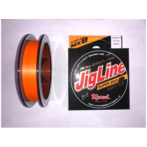 Плетеный шнур JigLine MX8 Super Silk 0,06 мм, 5,4 кг, 100 м, оранжевый