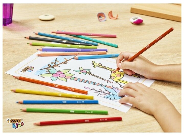Карандаши 12 цветов BIC Kids Tropicolors, детские, шестигранные, ударопрочные