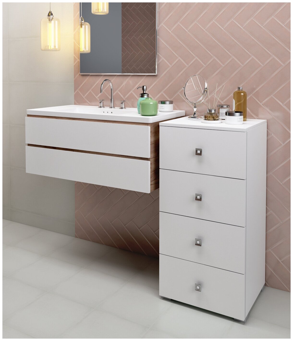 Шкаф для ванной комнаты, REGENT style, Пенал Виола 4ящика, белый, 83,6*40*35