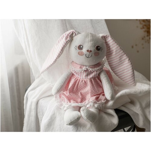 Мягкая игрушка Grey Moose Льняной заяц белый в розовом платье Bunny Baby Toy