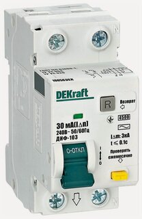 Изображение товара Дифференциальный автоматический выключатель DEKraft ДИФ-103 1P+N 32А 30мА 4.5кА класс AC