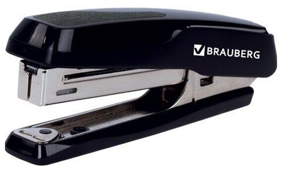 Степлер Brauberg №10 "Super", до 20 листов, антистеплер, черно-серый
