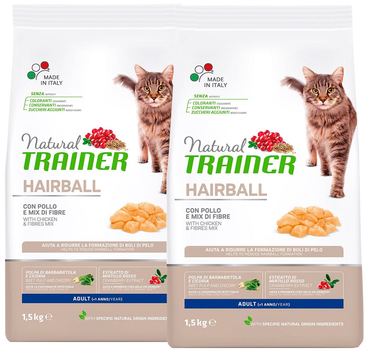 TRAINER NATURAL ADULT CAT HAIRBALL для взрослых кошек для вывода шерсти (1,5 + 1,5 кг)