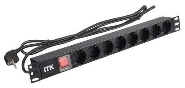 ITK PH12-8D1 PDU 8 розеток нем. ст, с LED выкл,1U, шнур 2м вилка нем. ст PH12-8D1