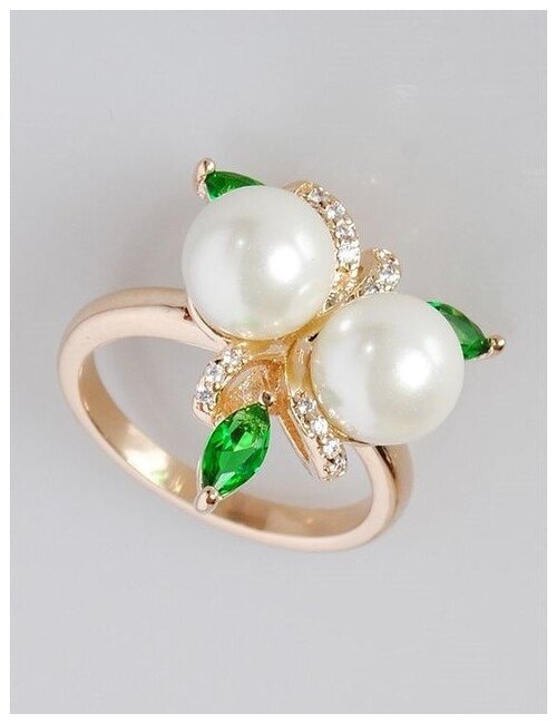 Кольцо помолвочное Lotus Jewelry, жемчуг Swarovski синтетический, размер 18, белый