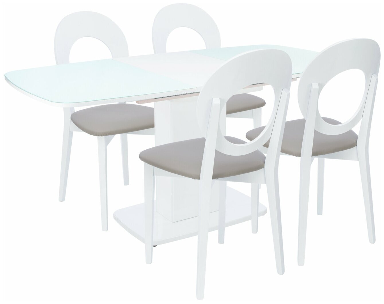 Набор мебели для кухни Leset Денвер 1Р + Хьюстон, цвет Белый лак, стекло Белое (Стол + 4 стула)