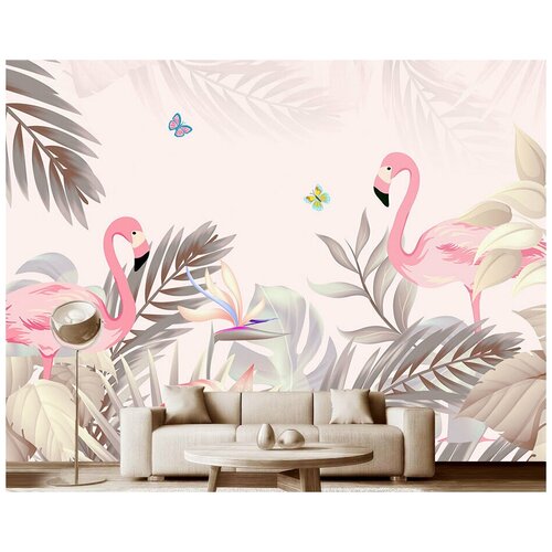 Фотообои на стену детские Модный Дом Розовые фламинго в тропиках 350x260 см (ШxВ)