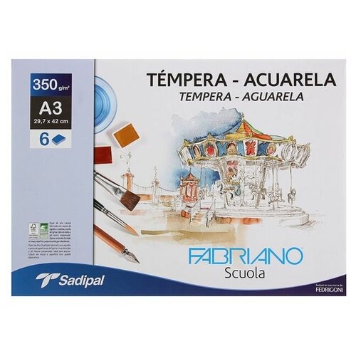 Бумага для акварели в папке А3 Fabriano Tempera-Aguarela, 297 х 420 мм, 6 листов, 350 г/м²
