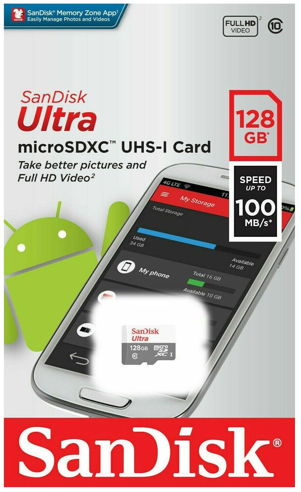 Карта памяти microSDHC UHS-I SANDISK Ultra Light 32 ГБ, 100 МБ/с, Class 10, , 1 шт., переходник SD - фото №3