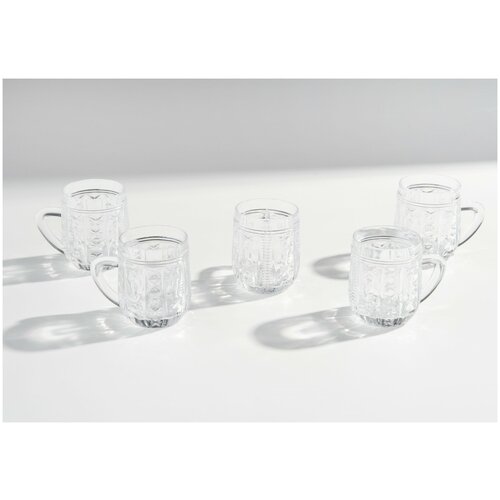 Набор из 5 кружек с рельефным орнаментом, стекло, СССР, 1970-1990 гг.