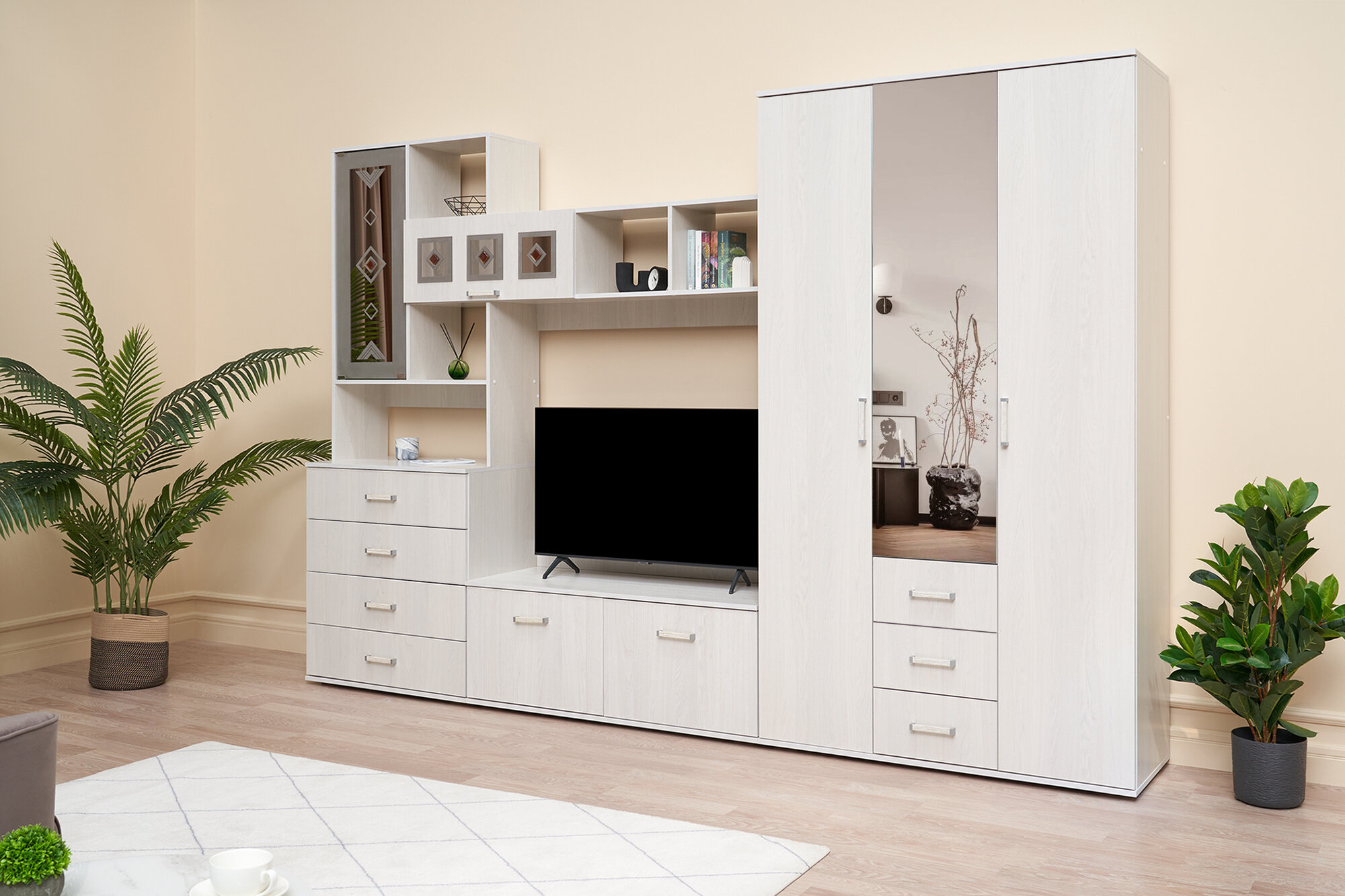 фото Стенка BTS Белла №4 ясень белый 320х47х212 см