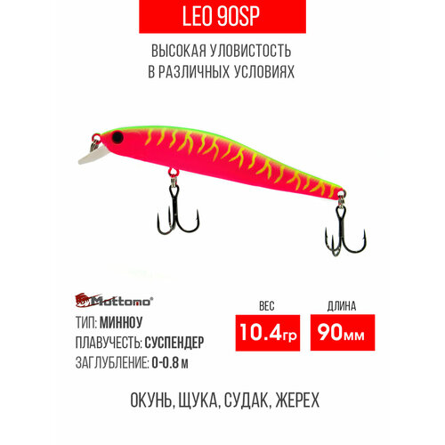 Воблер для рыбалки Mottomo Leo 90SP 10,4g, минноу суспендер для спиннинга, твичинга. Приманка на щуку, сома Watermelon Pink