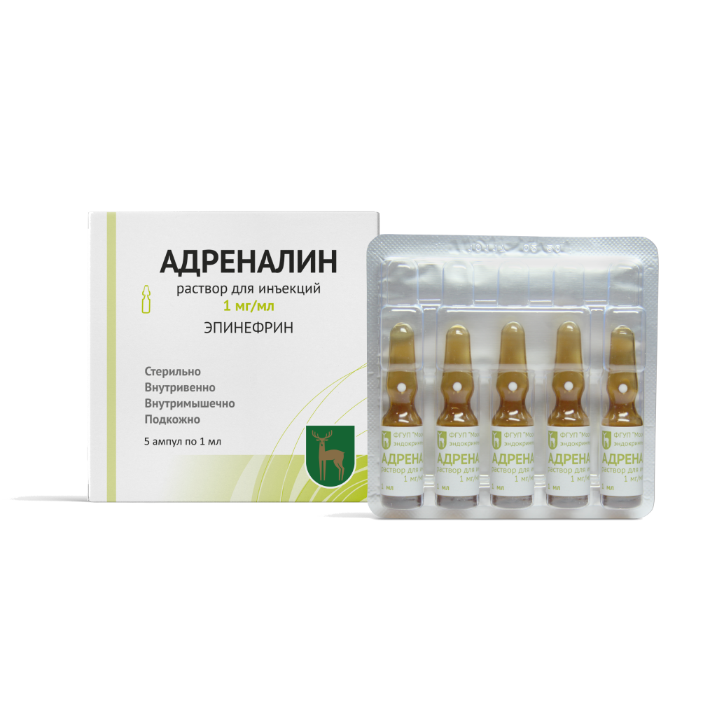 Адреналин раствор для инъекций 1 мг/мл 1 мл амп 5 шт