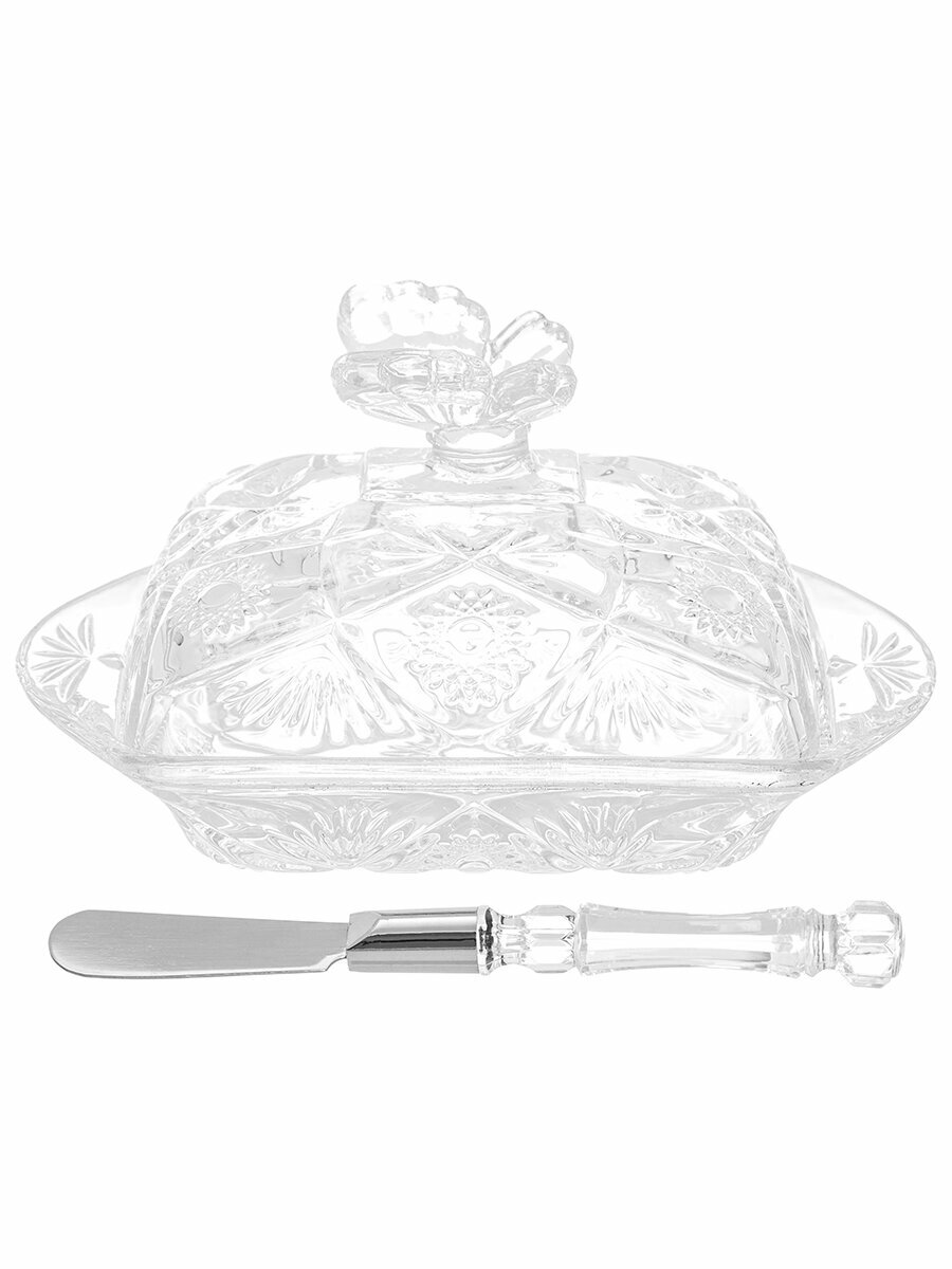фото Масленка с ножом "Бабочка", 17,3х11х9,7 см