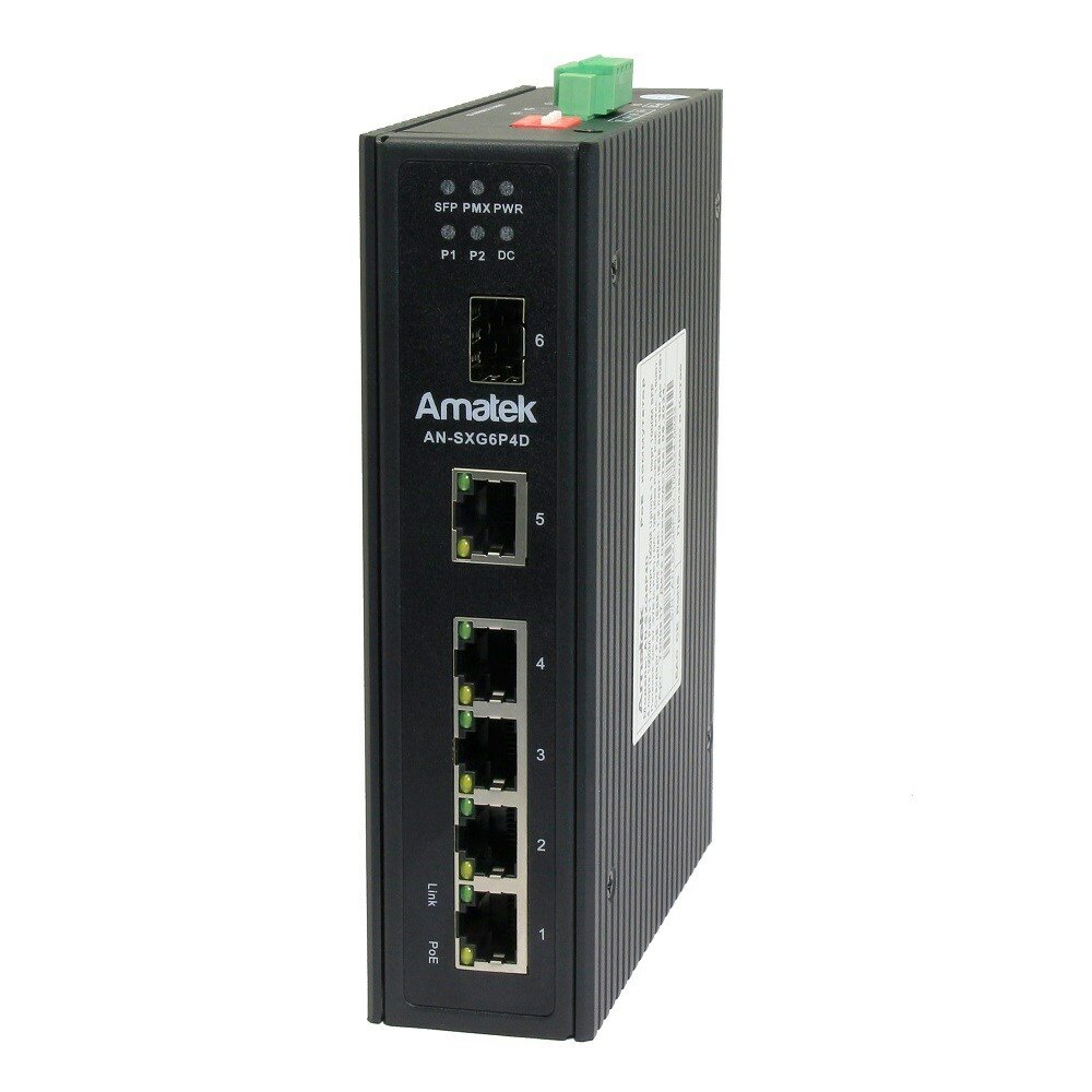 Коммутатор промышленный 6-портовый гигабитный до 180Вт Amatek AN-SXG6P4D 7000917