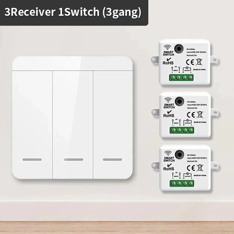 Релейный переключатель TNCE RF433 для умной лампы, TNCE RF433 Relay, 3Receiver 1Switch