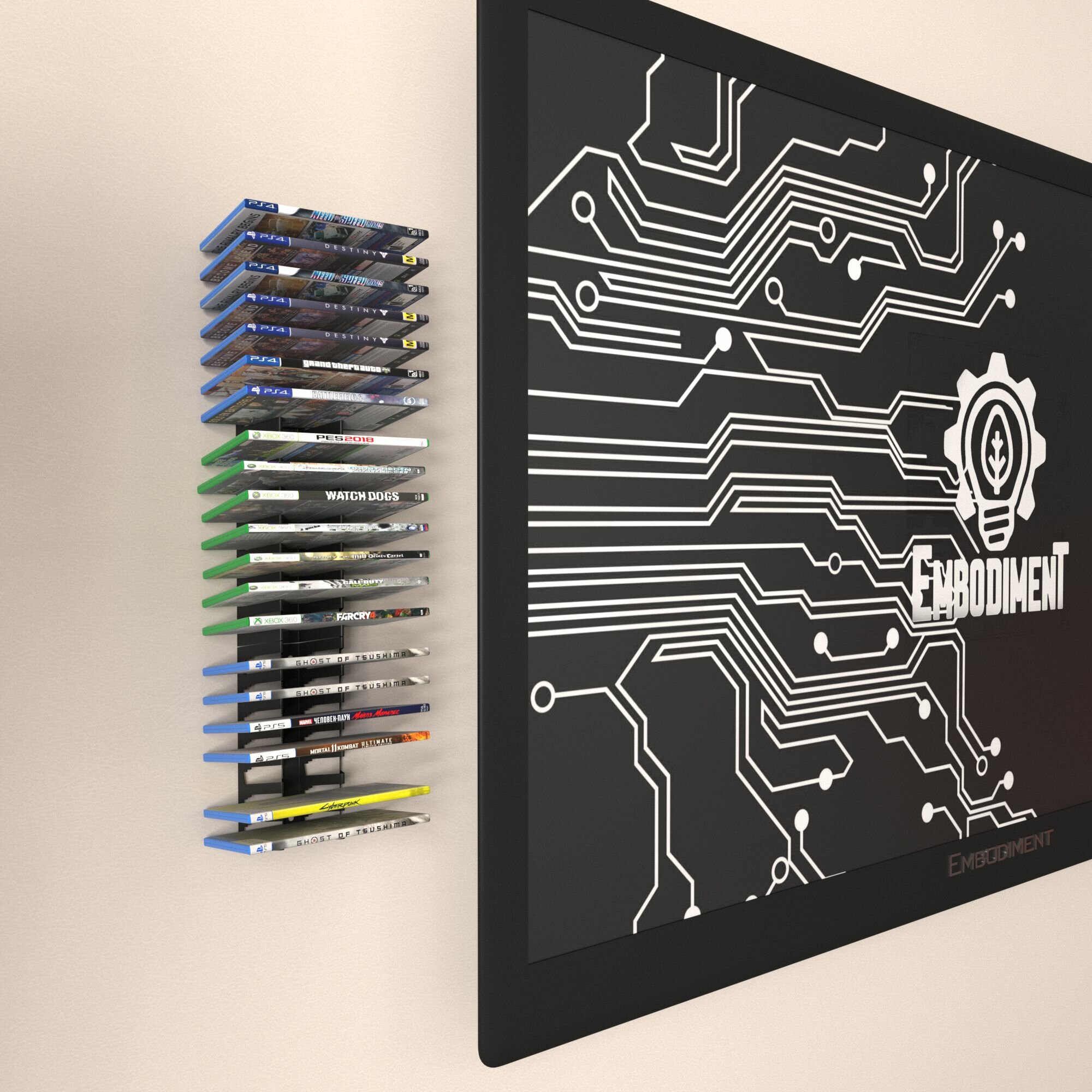 Кронштейн для хранения Blu-ray, CD и игровых дисков, настенный, черный — фото 1