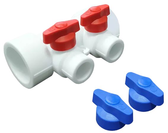 Коллектор PP-R бел Дн32х20 на 2 выхода с кранами, VALFEX 101133202 (1 шт.)