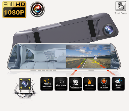 Изображение товара Зеркало-видеорегистратор с сенсорным дисплеем / Основная камера + Камера заднего вида для парковки / Датчик удара / WDR
