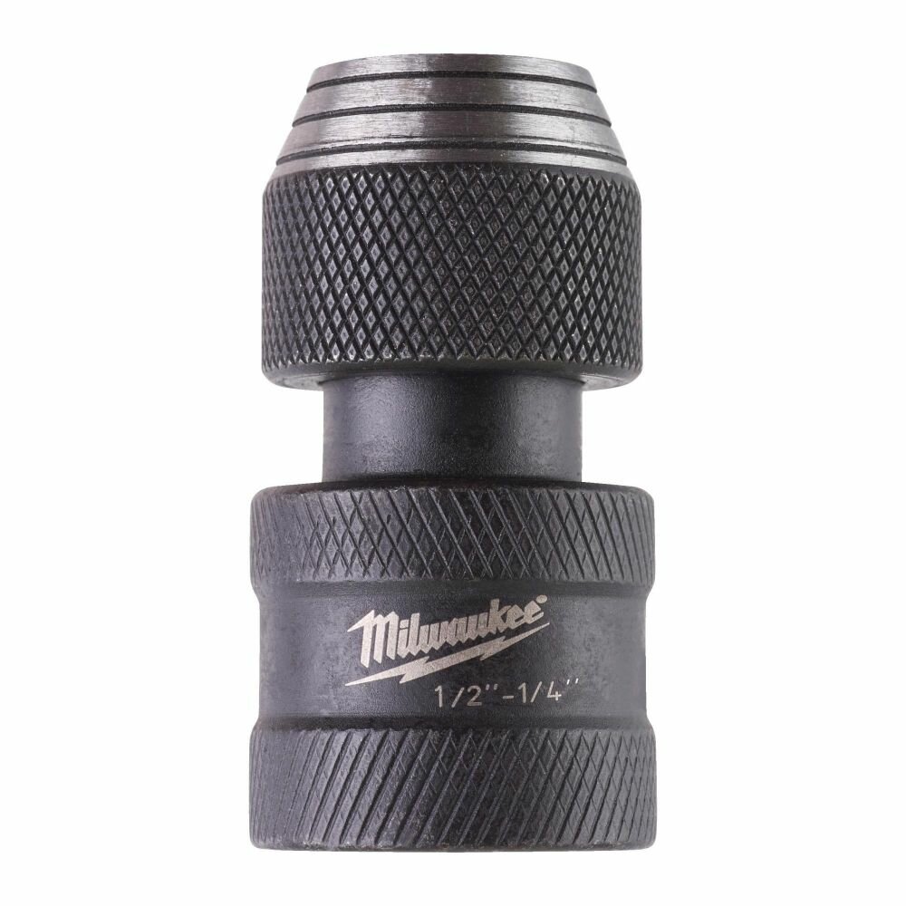 Ударный переходник с 1/2" квадратный хвостовик на 1/4"HEX Milwaukee (4932471828), в пластиковом блистере, черный