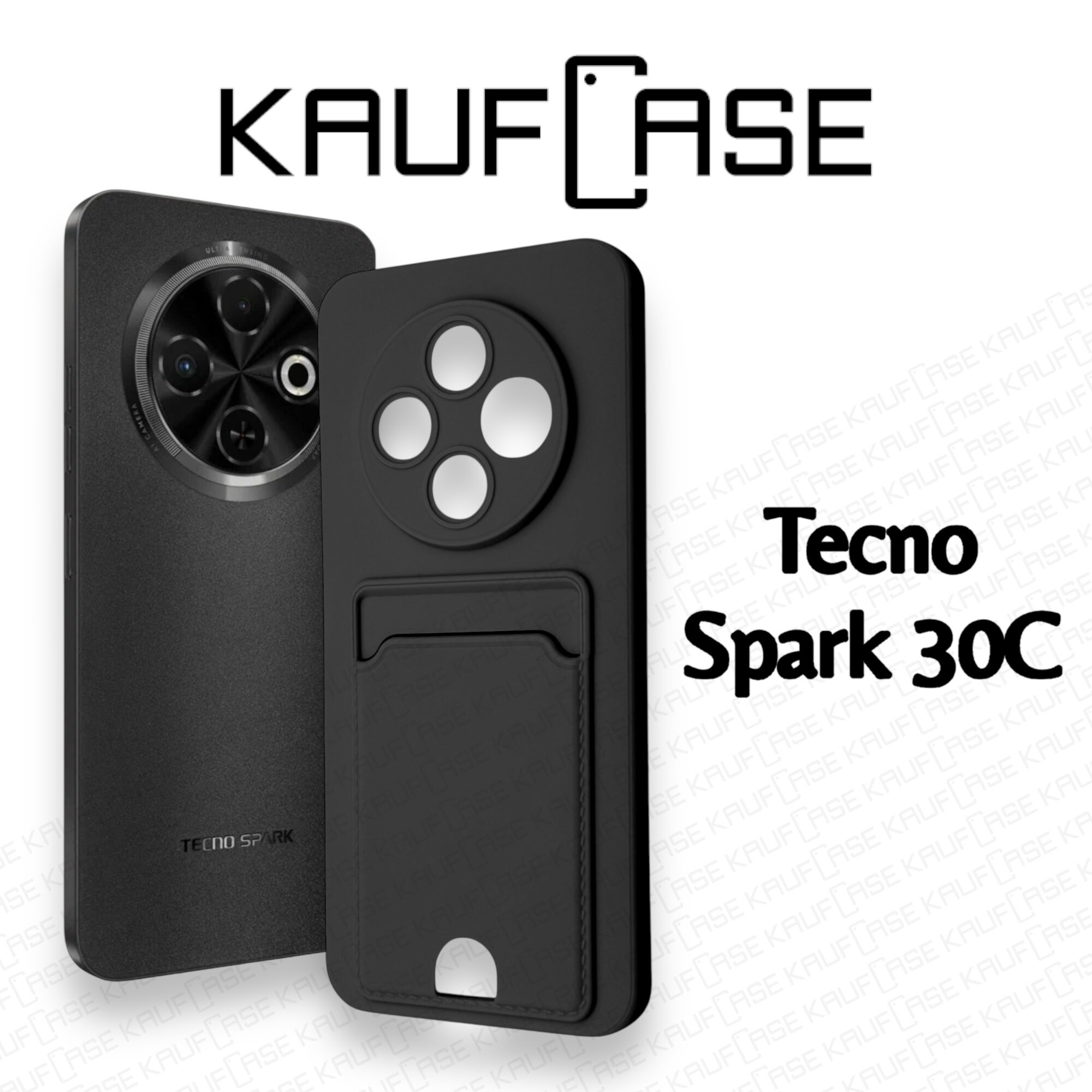 Силиконовый матовый чехол на Tecno Spark 30C 4G (6.67"), черный. Карман для пластиковых карт