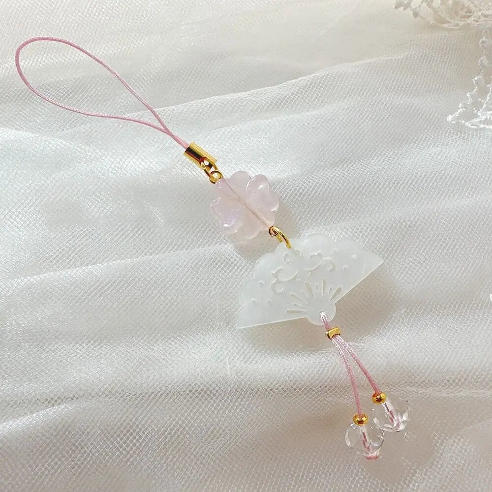 Украшение сумки подвеска для телефона в китайском стиле четырехлистный вентилятор клевера цепочка для мобильного телефона подвесной ремешок для мобильного телефона для женщин и девочек pink-white