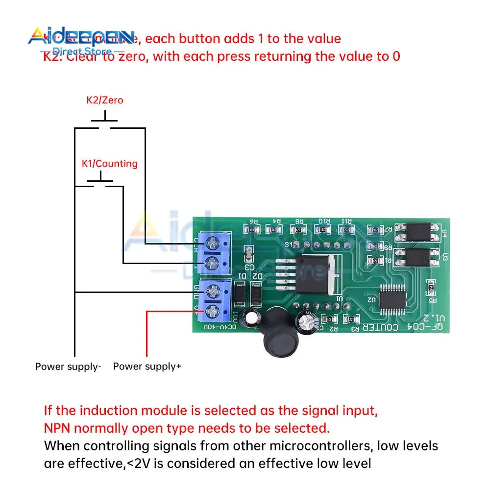 Изображение Счетный модуль Aideepen DC 4-40V, red
