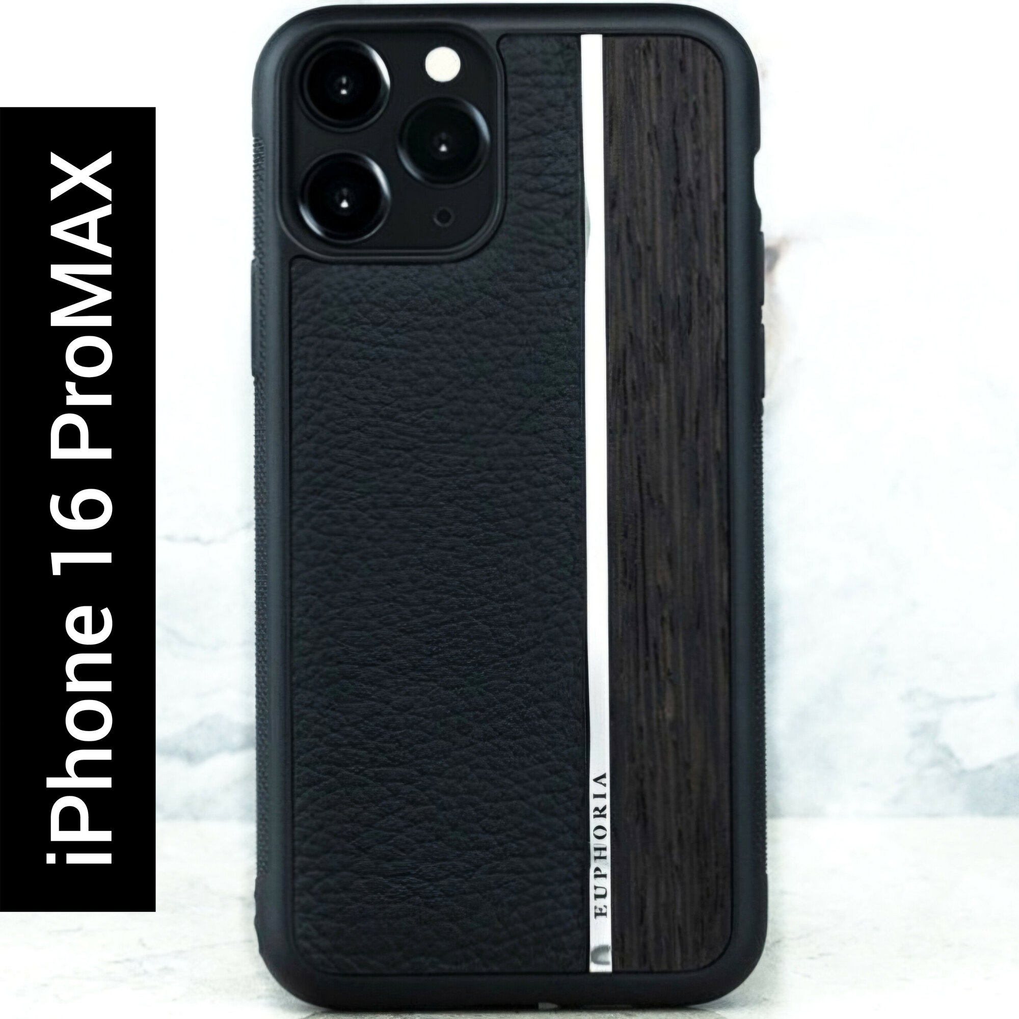 Чехол iPhone 16 Pro Max / Euphoria Leather Metal Wood - премиум, натуральная кожа, натуральное дерево, металл