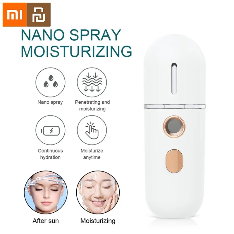 Картинки Мини-распылитель для лица Xiaomi Youpin, небулайзер, отпариватель для лица, увлажнитель воздуха, портативный увлажняющий антивозрастной уход за кожей для женщин, Белый