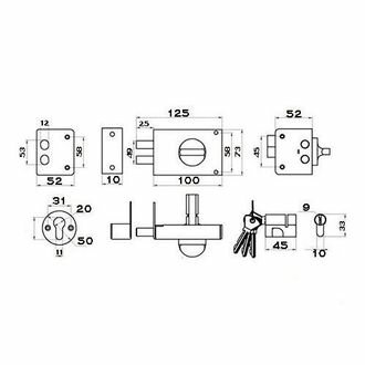 Накладной замок Глазов ЗН1-1.2, 2 ригеля, цилиндровый механизм, серый — фото 1