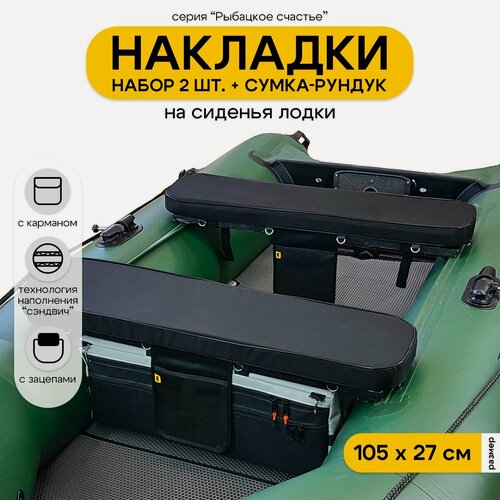 Изображение товара Мягкие накладки на сиденье для лодки ПВХ Рыбацкое счастье с сумкой-рундуком