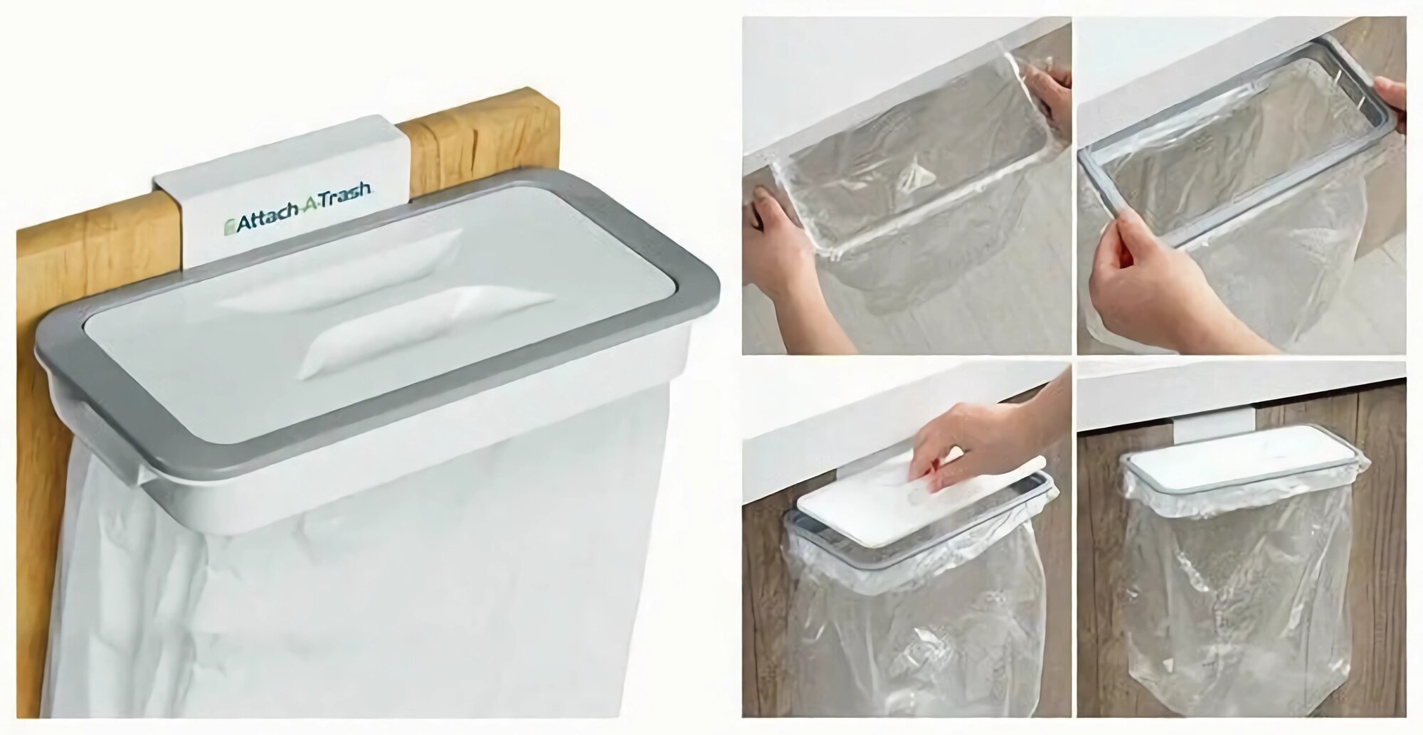 Ведро под мусор, держатель для мусорных пакетов на дверцу Attach-A-Trash, с крышкой белый