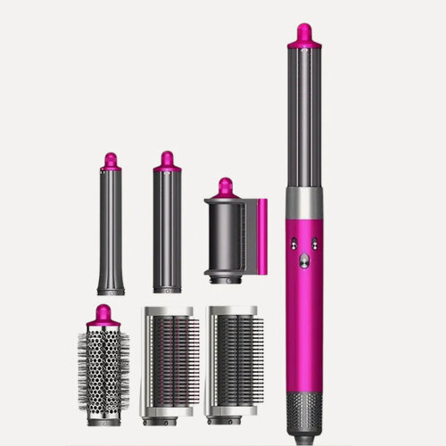 Изображение товара Профессиональный стайлер для волос, плойка для локонов, фен с насадками для укладки расческа 6 в 1, розовый