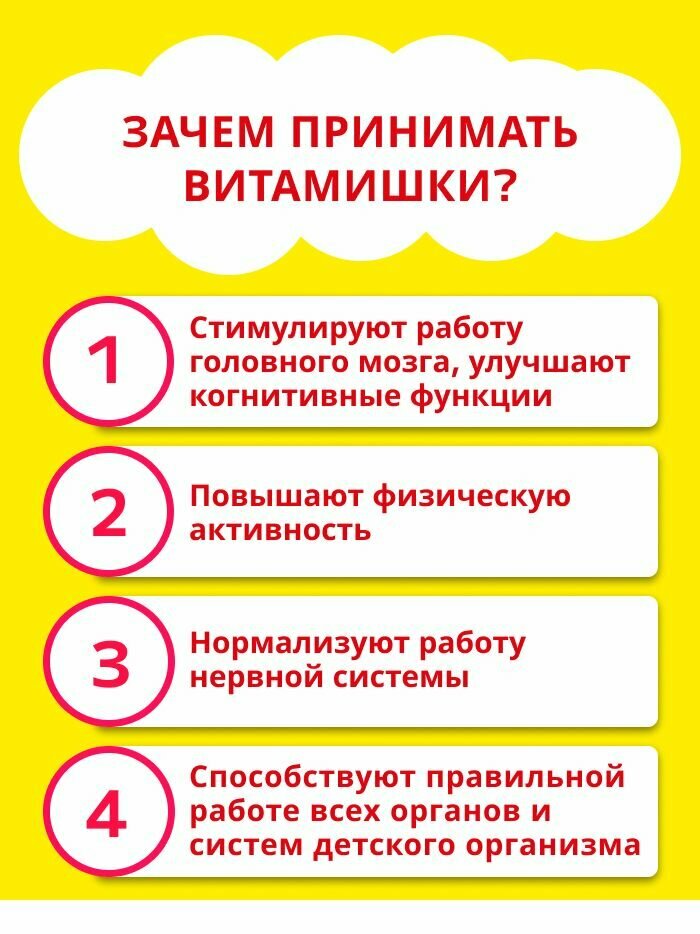 Тонизирующие Витамины ВитаМишки Мульти Плюс йод+холин, пастилки жевательные, 60 шт. по 2400 мг.