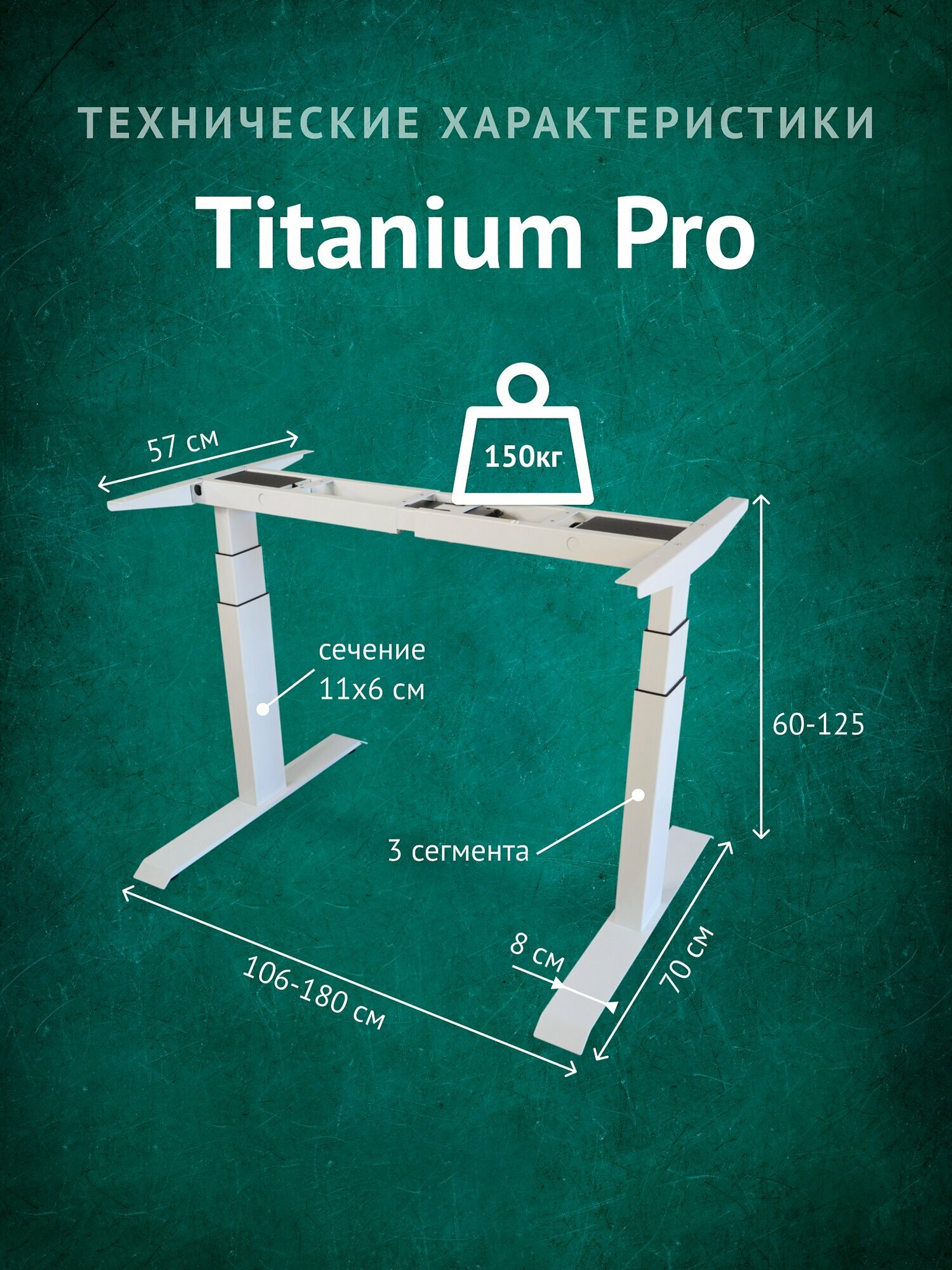StolStoya Подстолье для стола с регулируемой высотой (два мотора) TITANIUM PRO белое PE232W