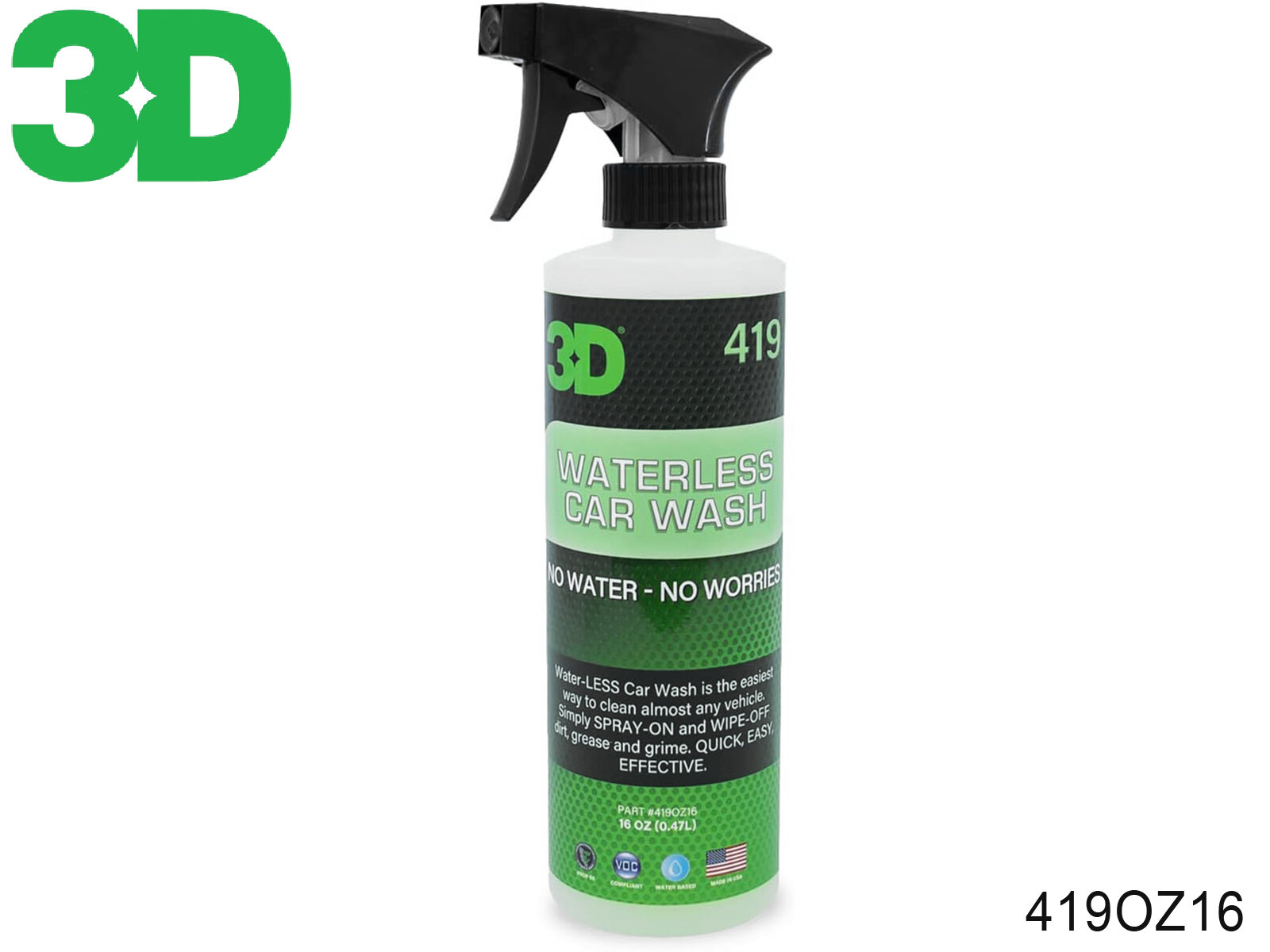 средство для мытья кузова 419 безводное WATERLESS CAR WASH 3D (спрей, 473мл)